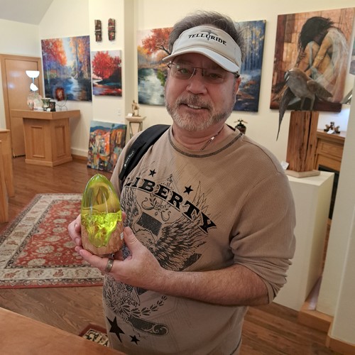 SH243 Bullet-Shape Maple Burl & Green Resin $225 at Hunter Wolff Gallery